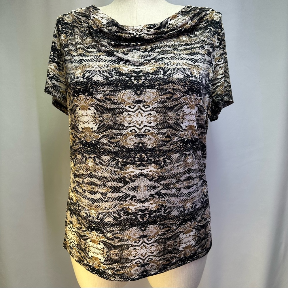 Jacyln Smith Women’s Sheer Short Sleeve Cowl Round Neck Shirt Size XL